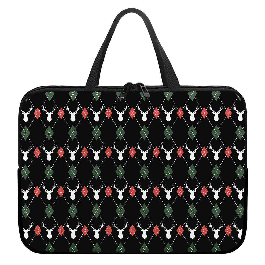 Christmas Deer Argyle Pattern Print Laptop Sleeve With Handle