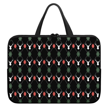 Christmas Deer Argyle Pattern Print Laptop Sleeve With Handle