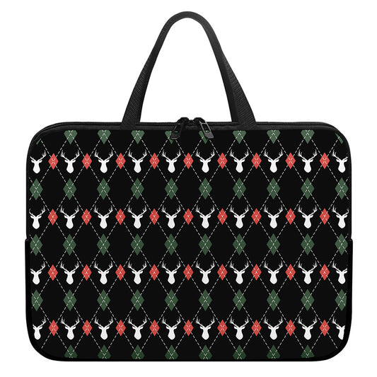 Christmas Deer Argyle Pattern Print Laptop Sleeve With Handle