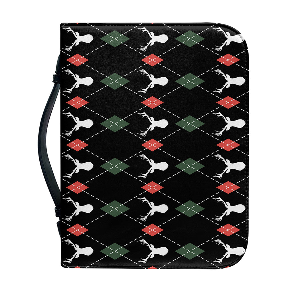 Christmas Deer Argyle Pattern Print Leather Bible Cover