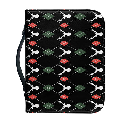 Christmas Deer Argyle Pattern Print Leather Bible Cover