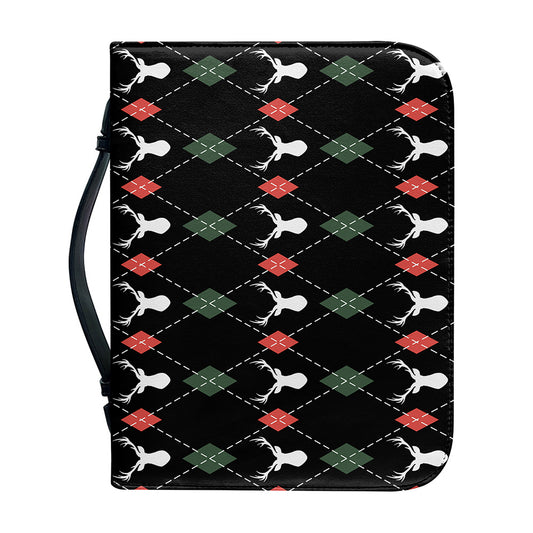 Christmas Deer Argyle Pattern Print Leather Bible Cover