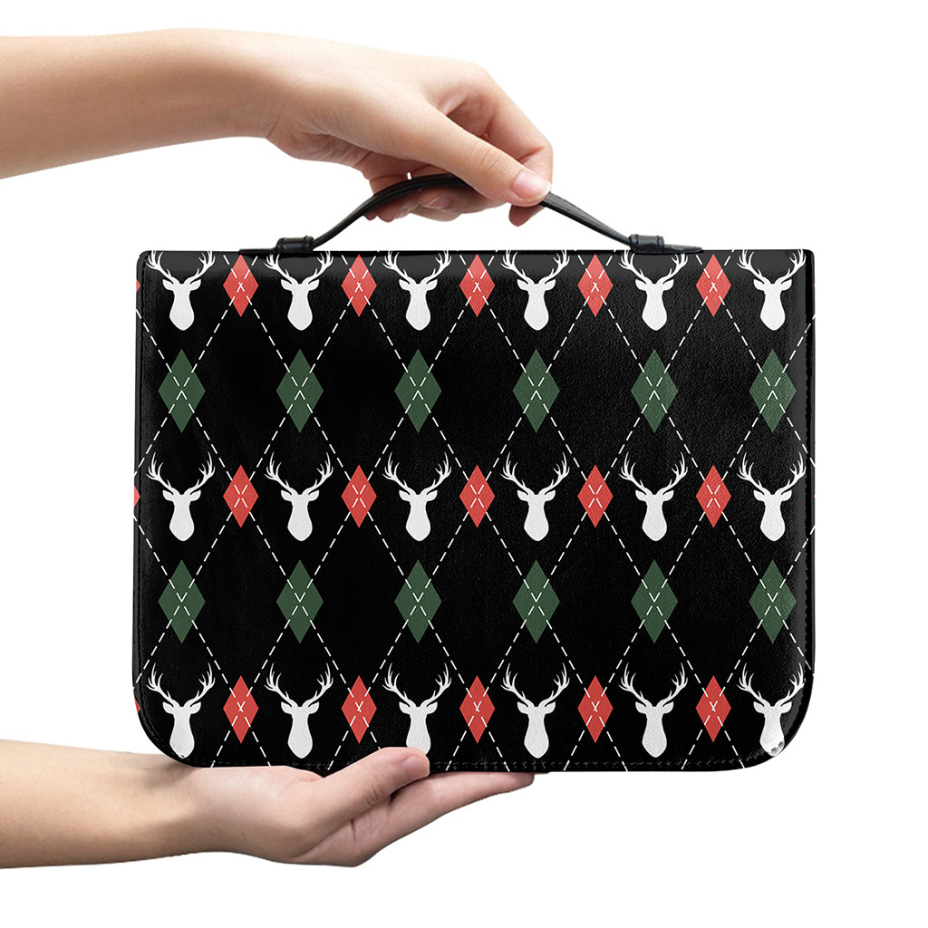 Christmas Deer Argyle Pattern Print Leather Bible Cover