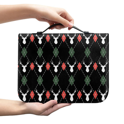 Christmas Deer Argyle Pattern Print Leather Bible Cover