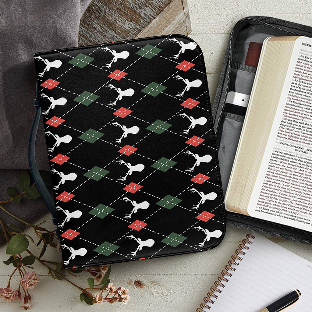 Christmas Deer Argyle Pattern Print Leather Bible Cover