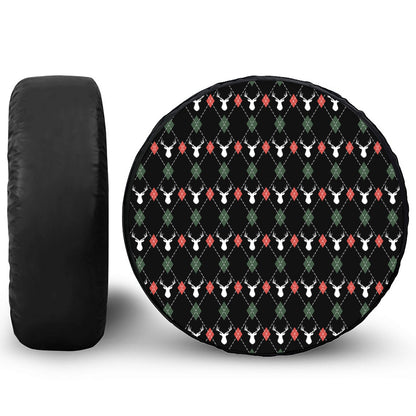 Christmas Deer Argyle Pattern Print Leather Spare Tire Cover