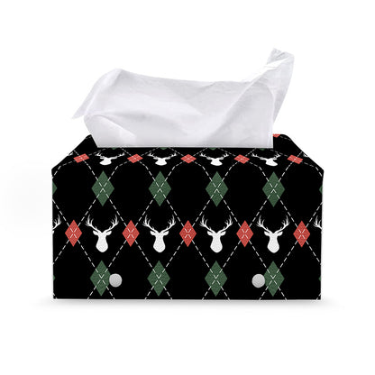 Christmas Deer Argyle Pattern Print Leather Tissue Box Cover