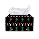 Christmas Deer Argyle Pattern Print Leather Tissue Box Cover
