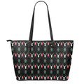 Christmas Deer Argyle Pattern Print Leather Tote Bag With Zipper