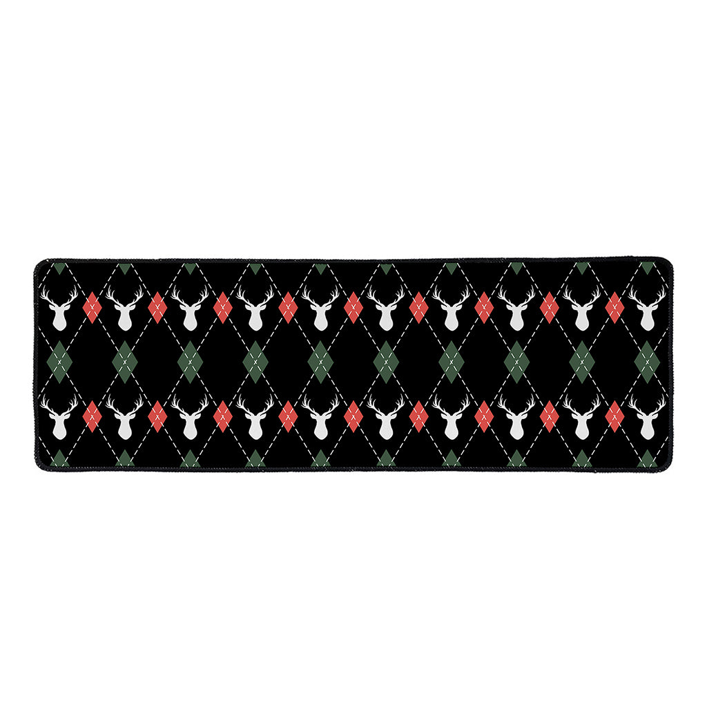 Christmas Deer Argyle Pattern Print Long Kitchen Mat