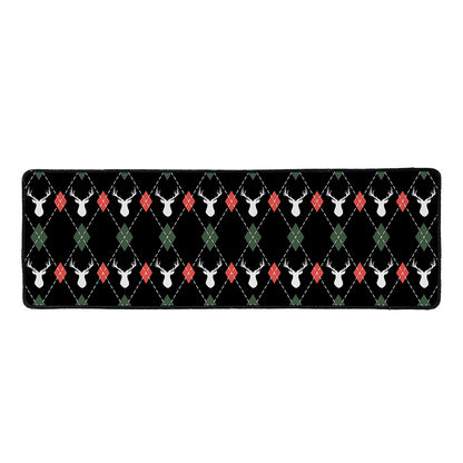 Christmas Deer Argyle Pattern Print Long Kitchen Mat
