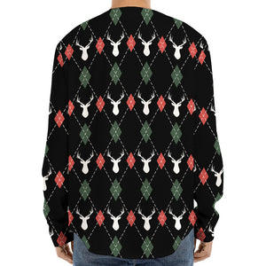 Christmas Deer Argyle Pattern Print Long Sleeve Baseball Jersey