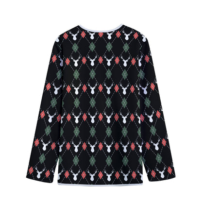 Christmas Deer Argyle Pattern Print Long Sleeve Short Coat