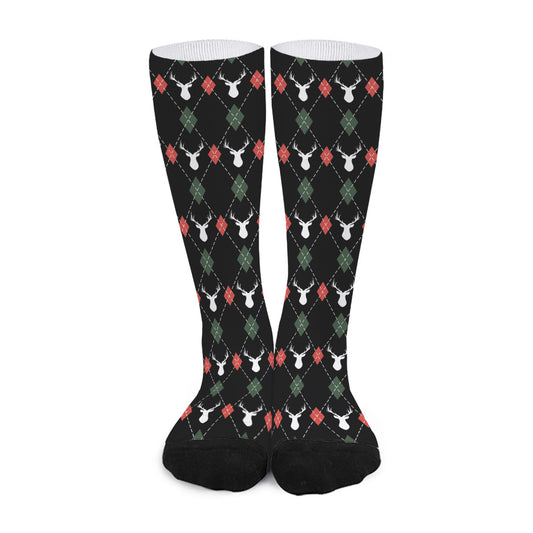 Christmas Deer Argyle Pattern Print Long Socks