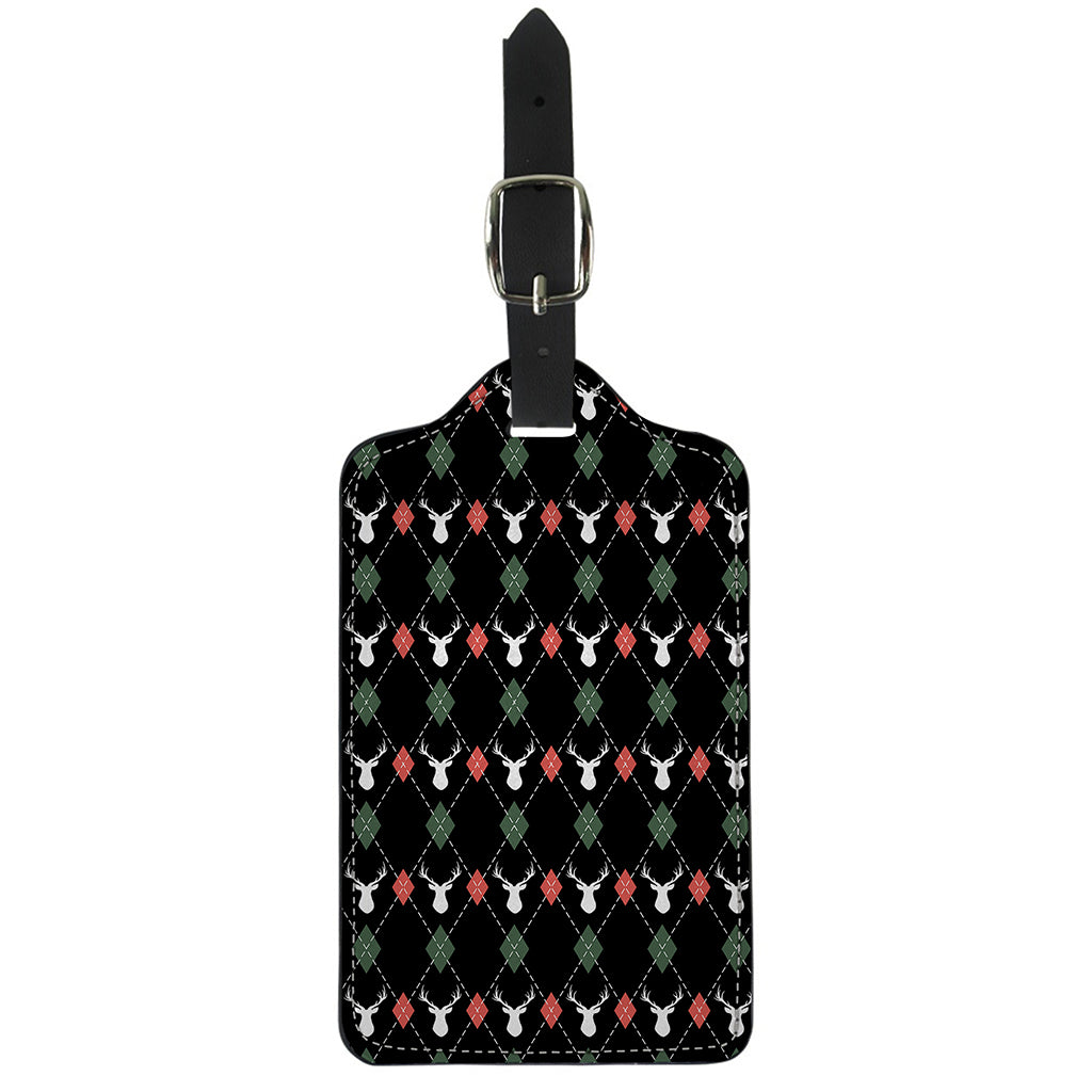 Christmas Deer Argyle Pattern Print Luggage Tag