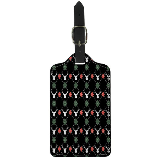Christmas Deer Argyle Pattern Print Luggage Tag