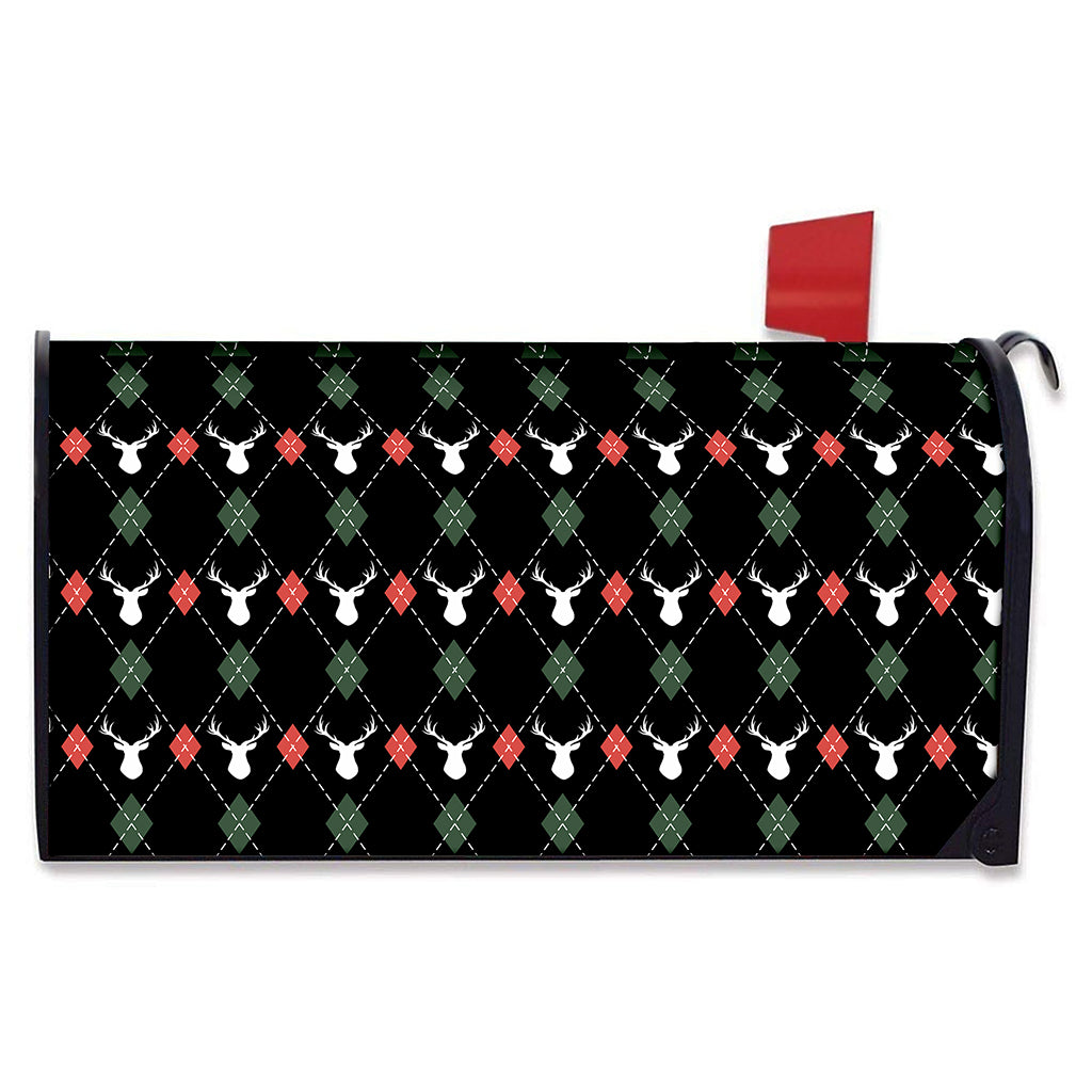 Christmas Deer Argyle Pattern Print Mailbox Cover
