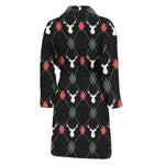 Christmas Deer Argyle Pattern Print Men's Bathrobe