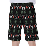 Christmas Deer Argyle Pattern Print Men's Beach Shorts