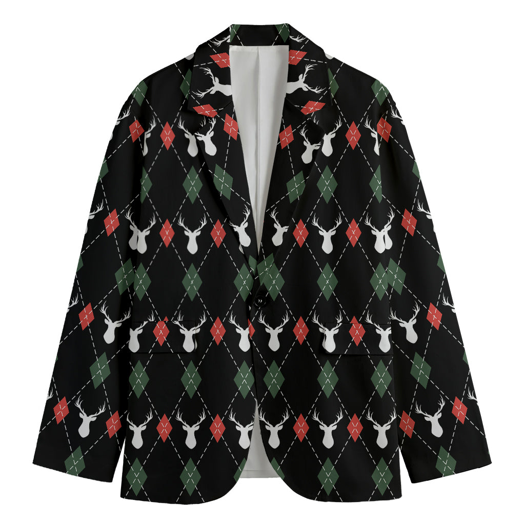 Christmas Deer Argyle Pattern Print Men's Blazer