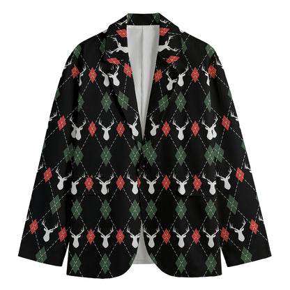 Christmas Deer Argyle Pattern Print Men's Blazer