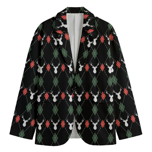 Christmas Deer Argyle Pattern Print Men's Blazer