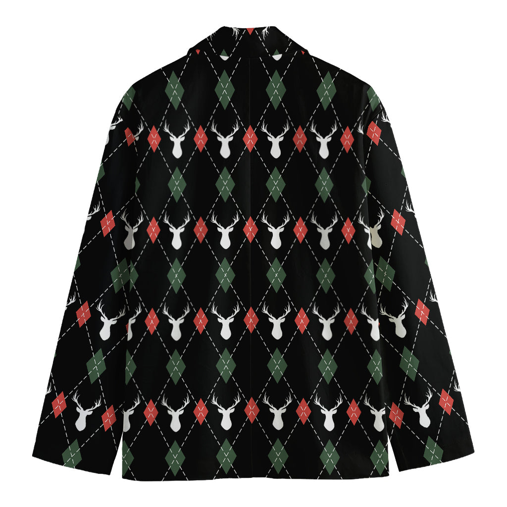 Christmas Deer Argyle Pattern Print Men's Blazer