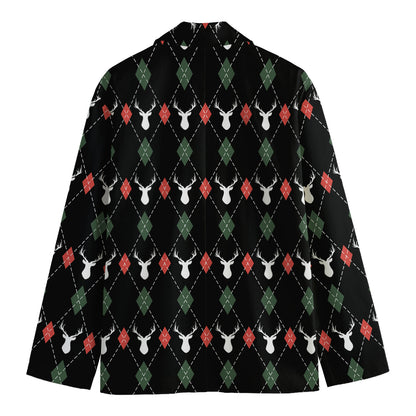 Christmas Deer Argyle Pattern Print Men's Blazer