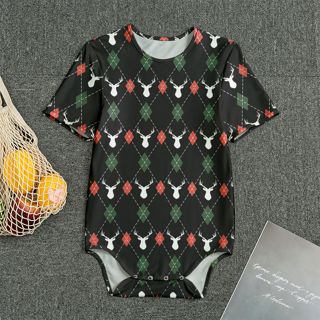 Christmas Deer Argyle Pattern Print Men's Bodysuit