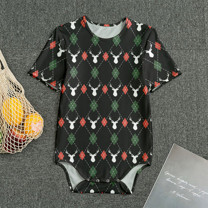 Christmas Deer Argyle Pattern Print Men's Bodysuit
