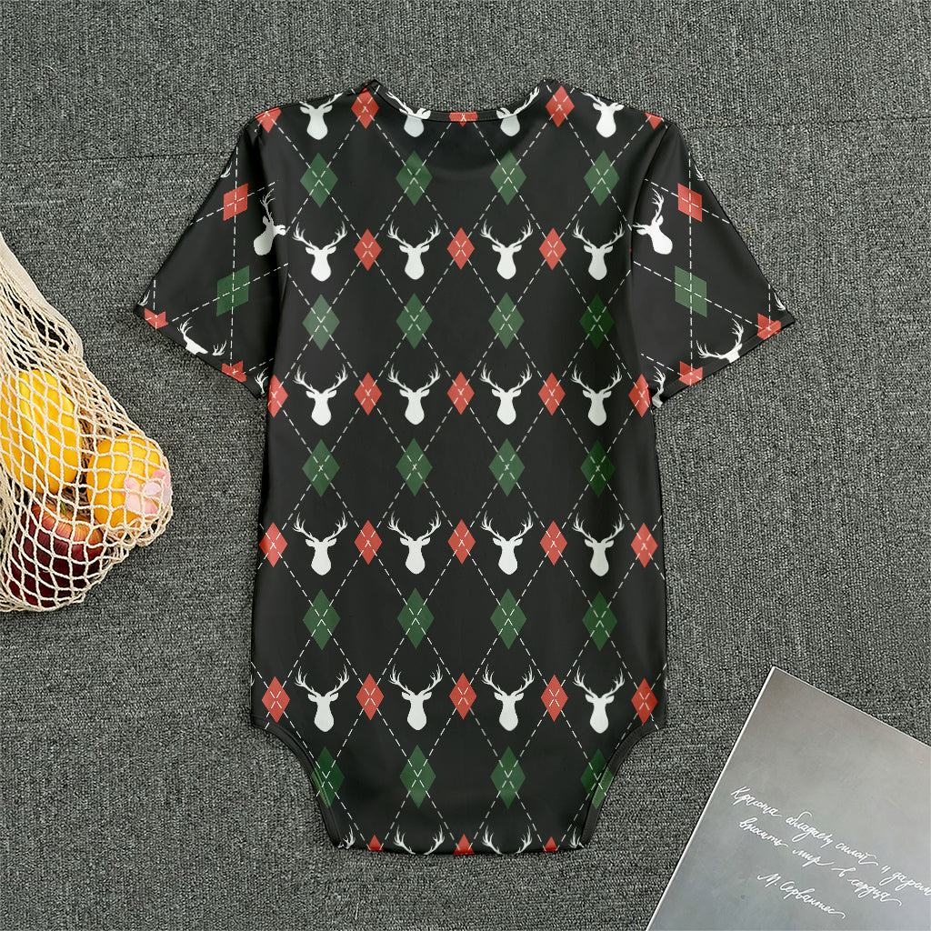 Christmas Deer Argyle Pattern Print Men's Bodysuit