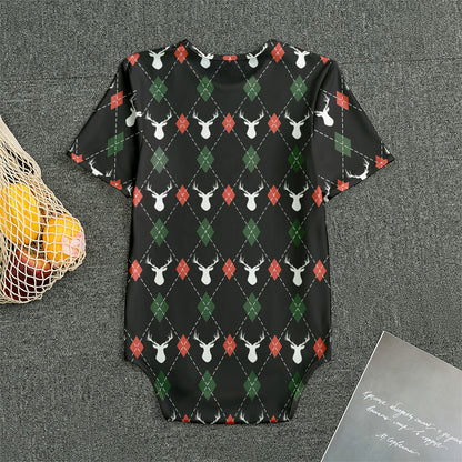 Christmas Deer Argyle Pattern Print Men's Bodysuit