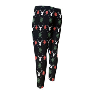 Christmas Deer Argyle Pattern Print Men's Compression Pants