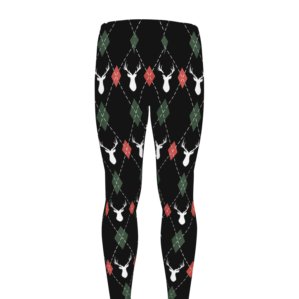 Christmas Deer Argyle Pattern Print Men's leggings