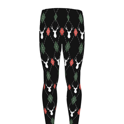 Christmas Deer Argyle Pattern Print Men's leggings