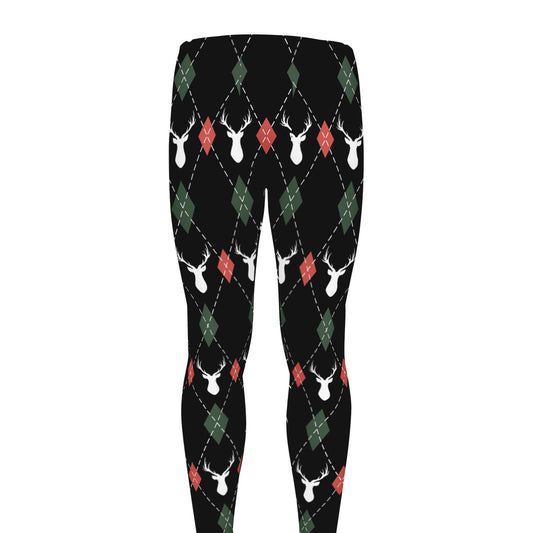 Christmas Deer Argyle Pattern Print Men's leggings
