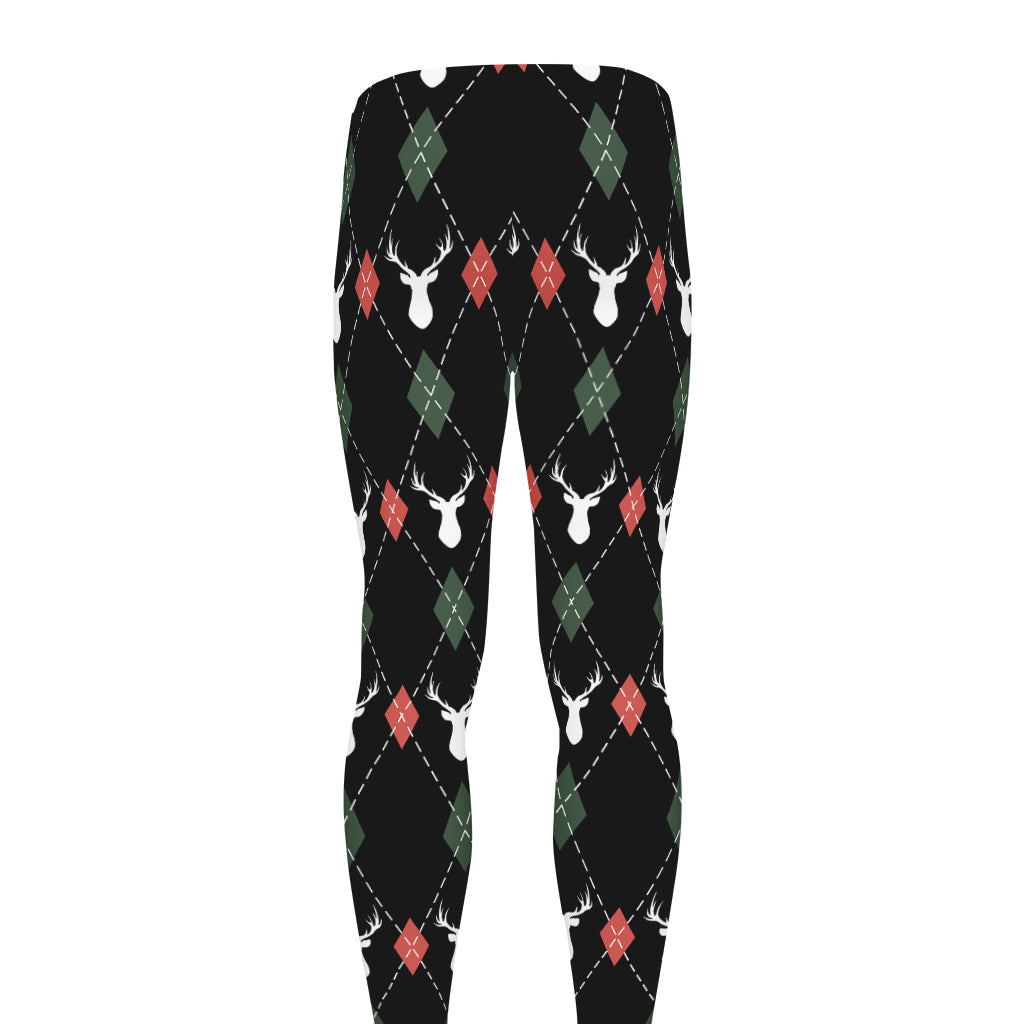 Christmas Deer Argyle Pattern Print Men's leggings