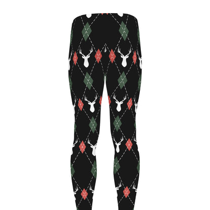 Christmas Deer Argyle Pattern Print Men's leggings