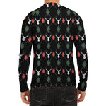 Christmas Deer Argyle Pattern Print Men's Long Sleeve Rash Guard