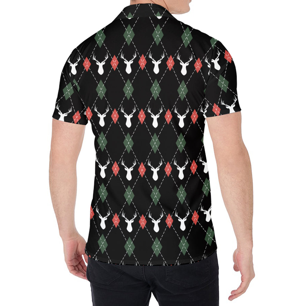 Christmas Deer Argyle Pattern Print Men's Shirt