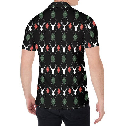 Christmas Deer Argyle Pattern Print Men's Shirt