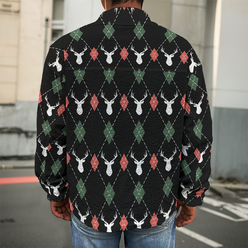 Christmas Deer Argyle Pattern Print Men's Shirt Jacket