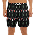 Christmas Deer Argyle Pattern Print Men's Split Running Shorts
