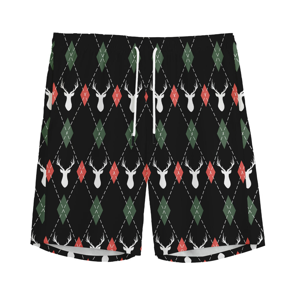 Christmas Deer Argyle Pattern Print Men's Sports Shorts