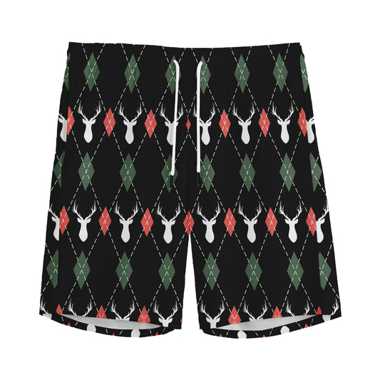 Christmas Deer Argyle Pattern Print Men's Sports Shorts