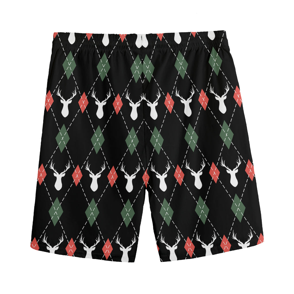 Christmas Deer Argyle Pattern Print Men's Sports Shorts