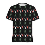 Christmas Deer Argyle Pattern Print Men's Sports T-Shirt