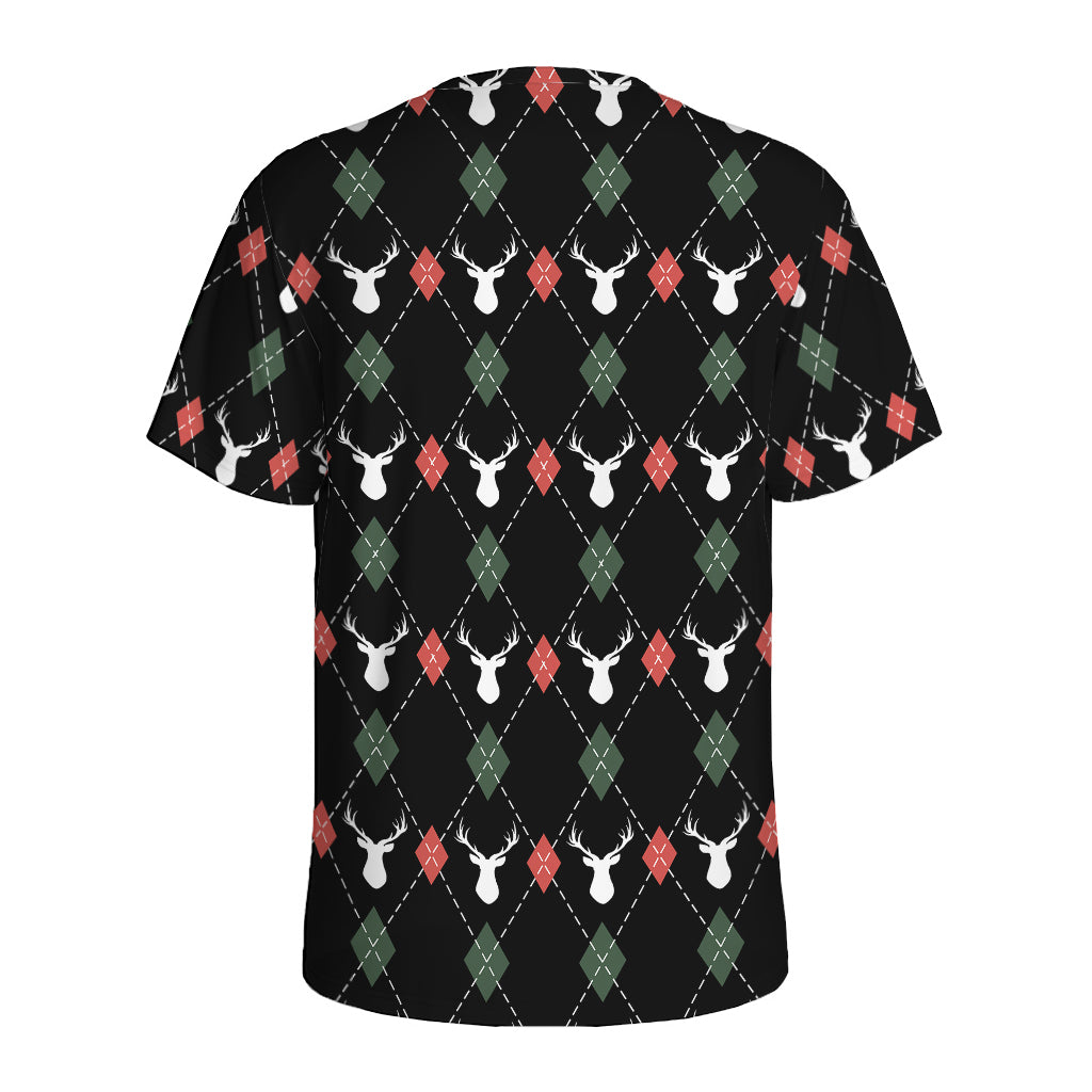 Christmas Deer Argyle Pattern Print Men's Sports T-Shirt