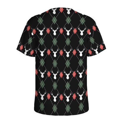Christmas Deer Argyle Pattern Print Men's Sports T-Shirt