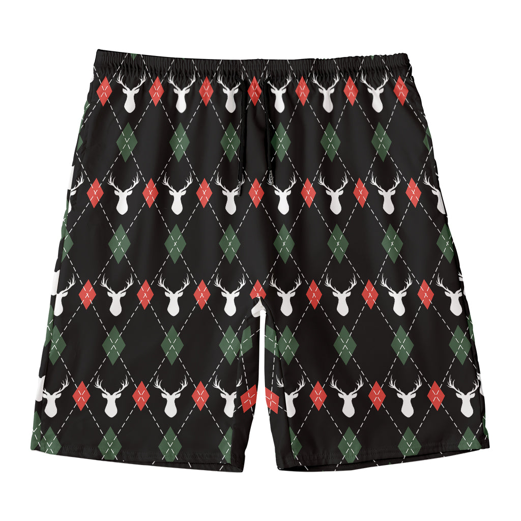 Christmas Deer Argyle Pattern Print Men's Swim Trunks